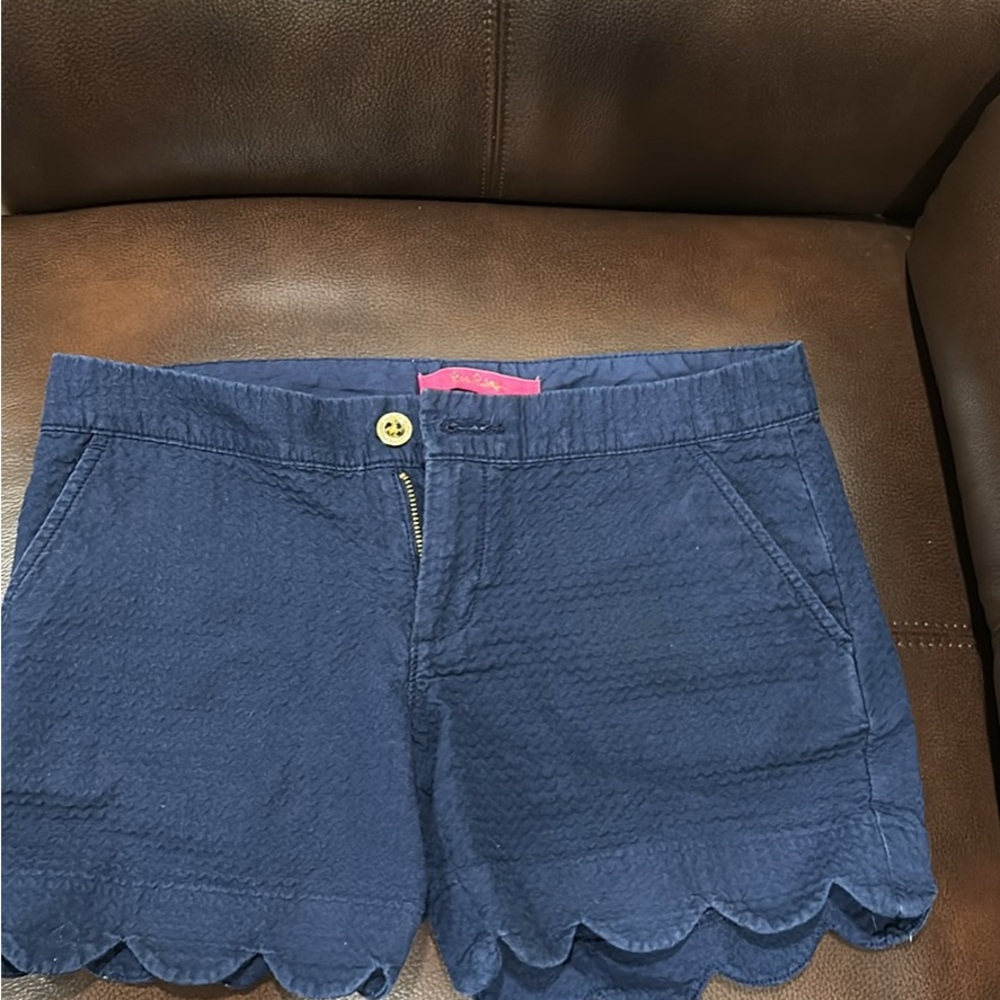 Lilly Pulitzer Navy Scalloped High Waist Shorts